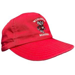 Vintage Wisconsin Badgers College Red Snapback Hat/Cap